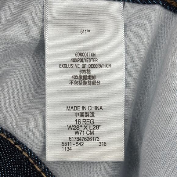 Levi's 511 Slim Jeans Big Boys Size 16 Dark Wash Denim 5 Pocket Classic 28 x 28 - Picture 9 of 10